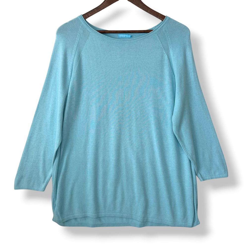 J. McLaughlin Sweater XL Aqua Blue Lyocell Cotton Raglan Sleeve Coastal Grandma